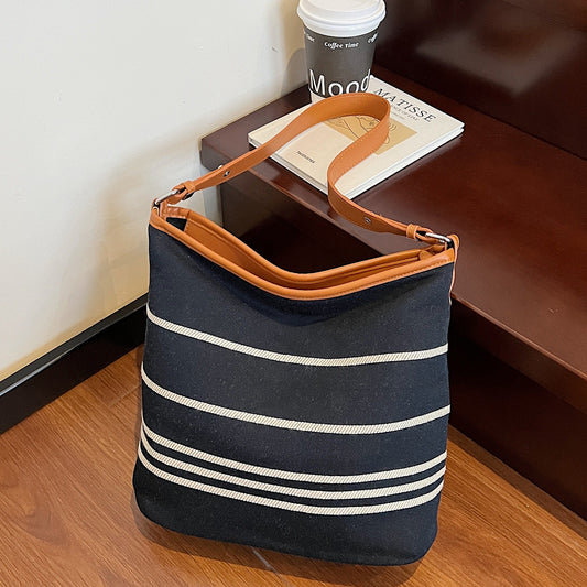 Women's Striped Denim Contrast Color Commute Fashion Bags