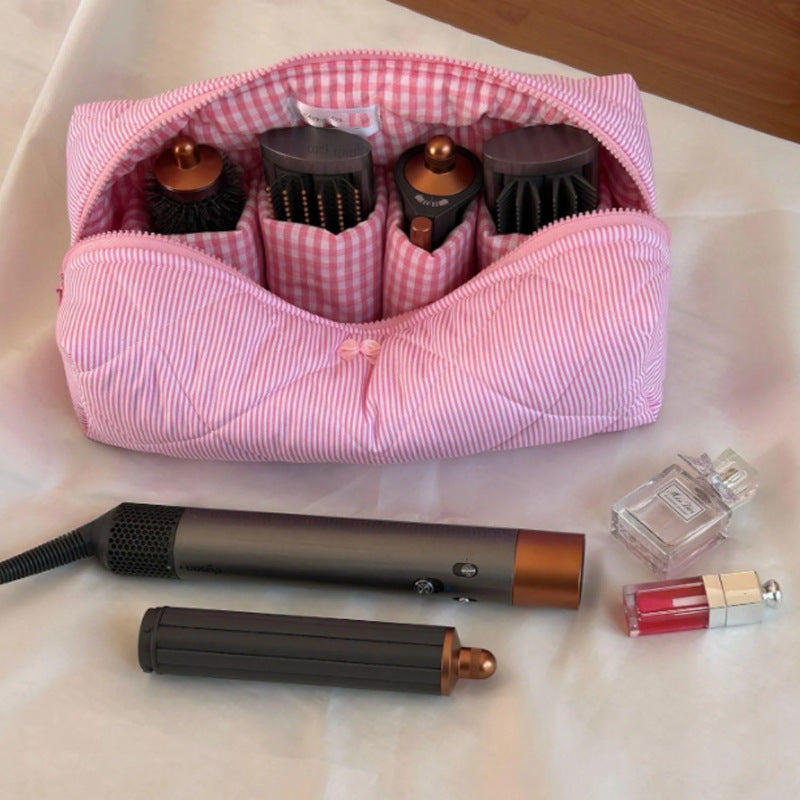 Simple Striped Make-up Large Capacity Hair Dryer Storage Portable Beauty Makeup Bag