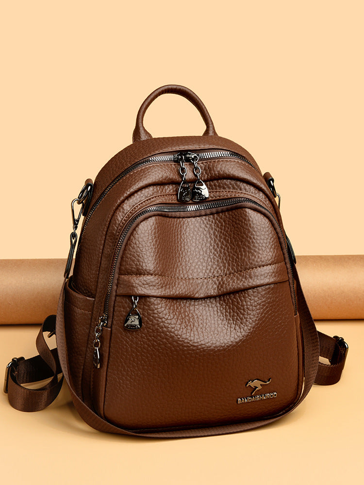 Women's Soft Leather Fashion Mom Portable Traveling Large Women's Backpack