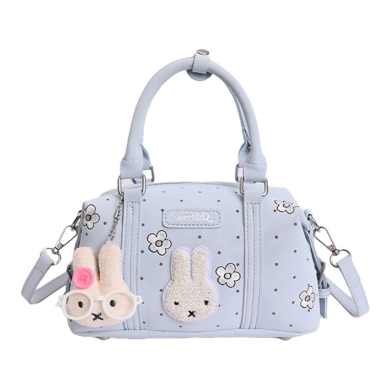 Women's Korean Style Flower Embroidered Miffy Rabbit Design Cute Polka Bags