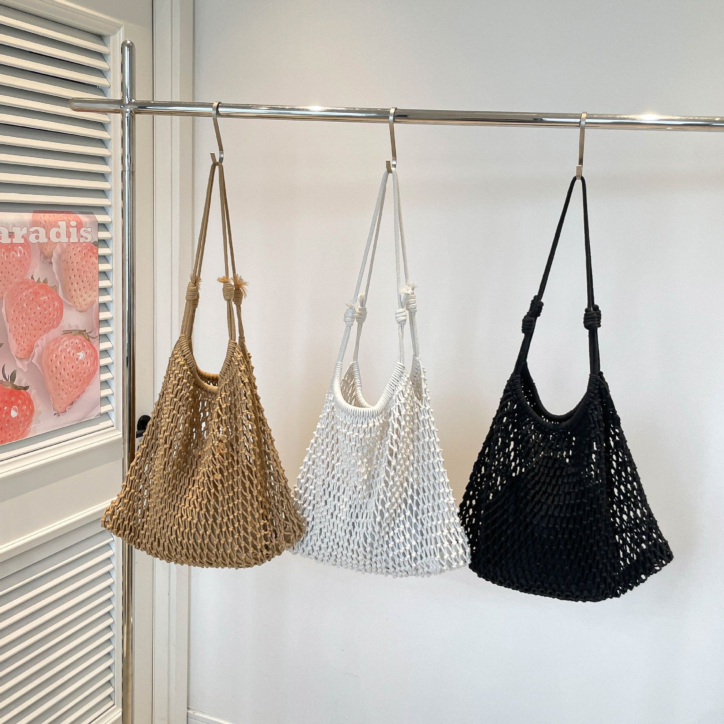 Large Capacity Mesh Woven Fishnet Drawstring Western Women's Shoulder Bag