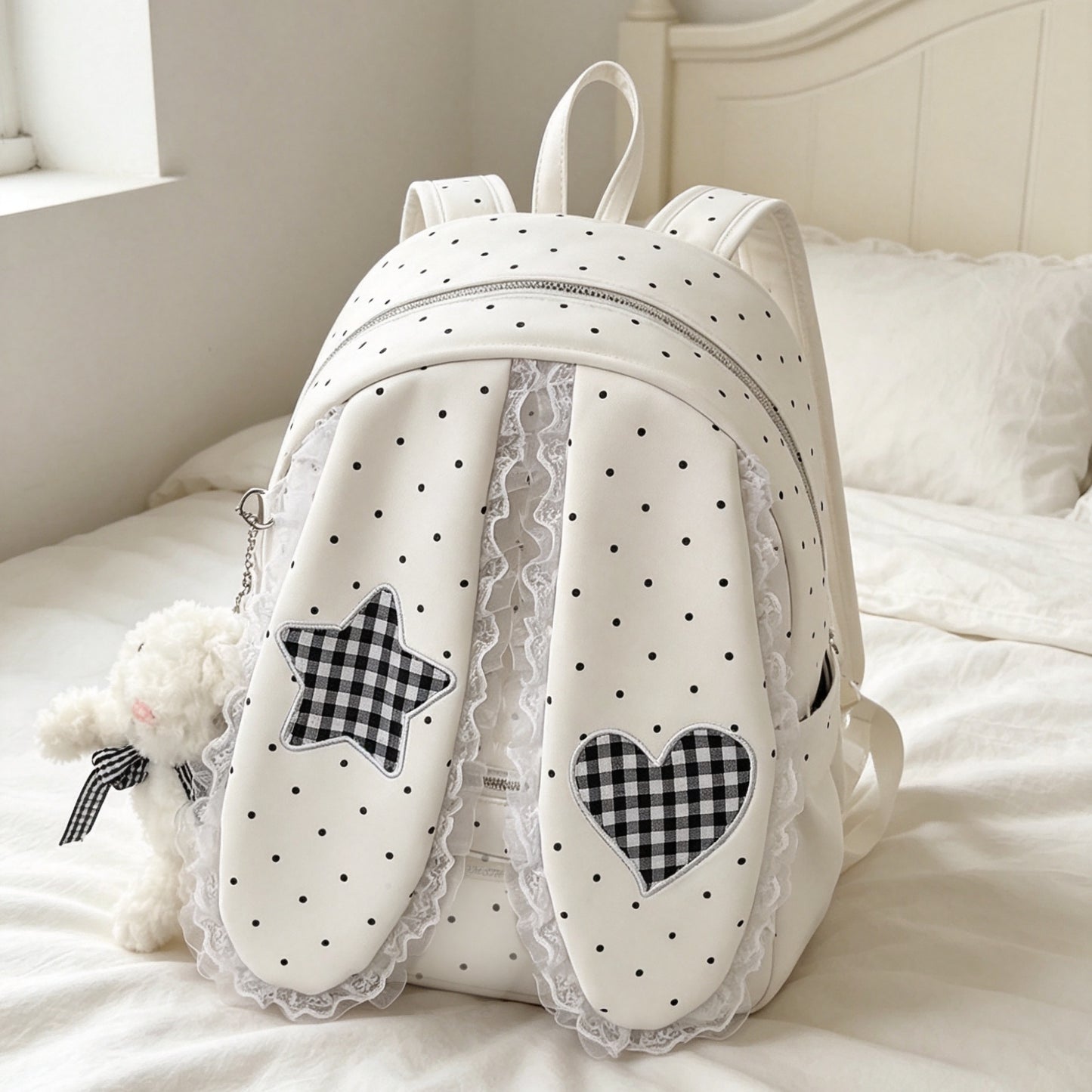 Women's Rabbit Korean Style Polka Dot Large Capacity Commuter Women's Backpack