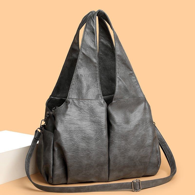 Women's Large Capacity Fashion Simple Retro Solid Color Tote Bag