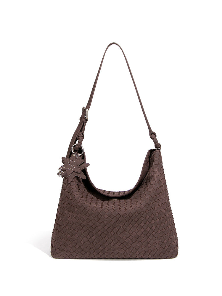 Women's Handmade Woven Underarm Flocking Large Women's Shoulder Bag