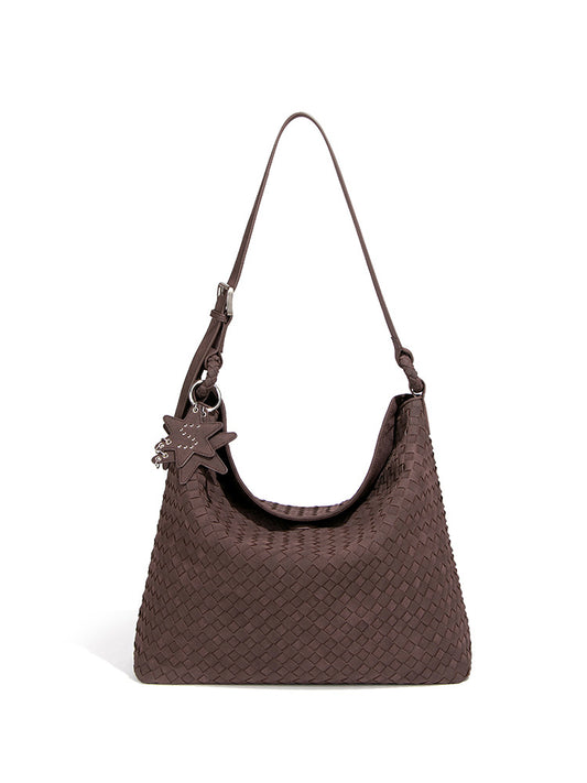 Women's Handmade Woven Underarm Flocking Large Women's Shoulder Bag