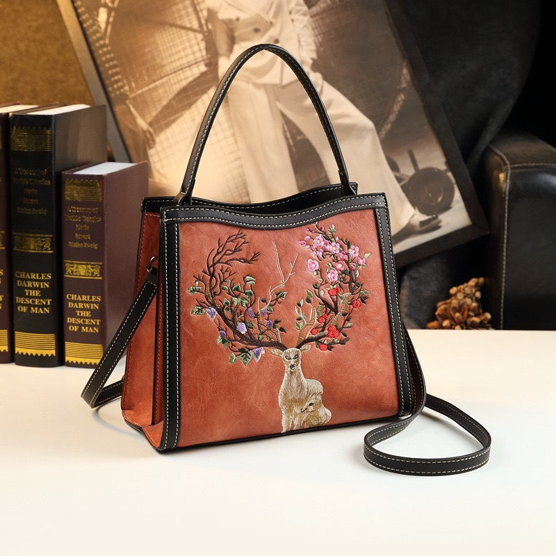 Chinese Style Embroidery Sika Deer Design Women's Handbag