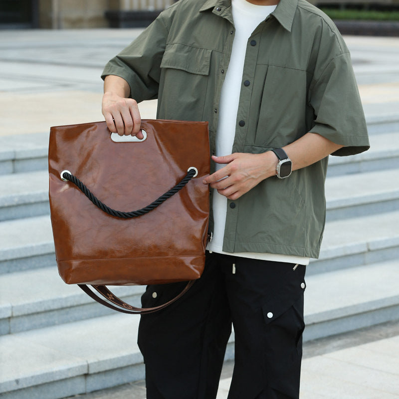 Men's Soft Leather Scottish Fold Female Trendy Tote Bag