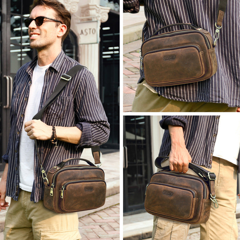Men's Black Angel Retro Crazy Horse Genuine Bags