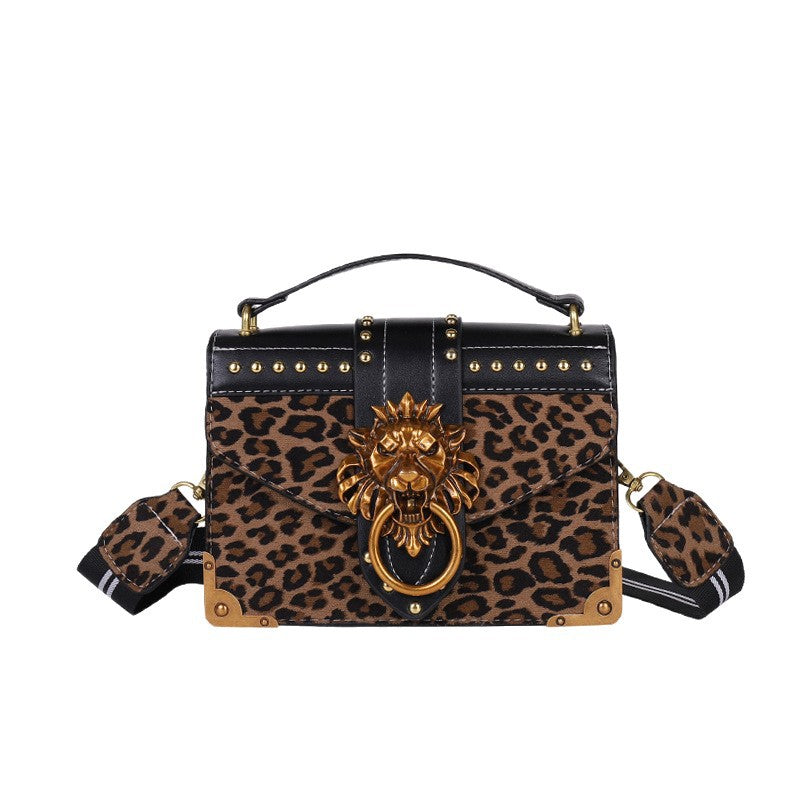 Women's Leopard Print Simple Rivet Lion's Head Women's Shoulder Bag