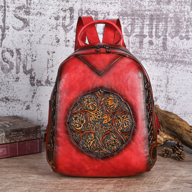 Women's Retro National Style Embossed Large Capacity High Practical Women's Backpack