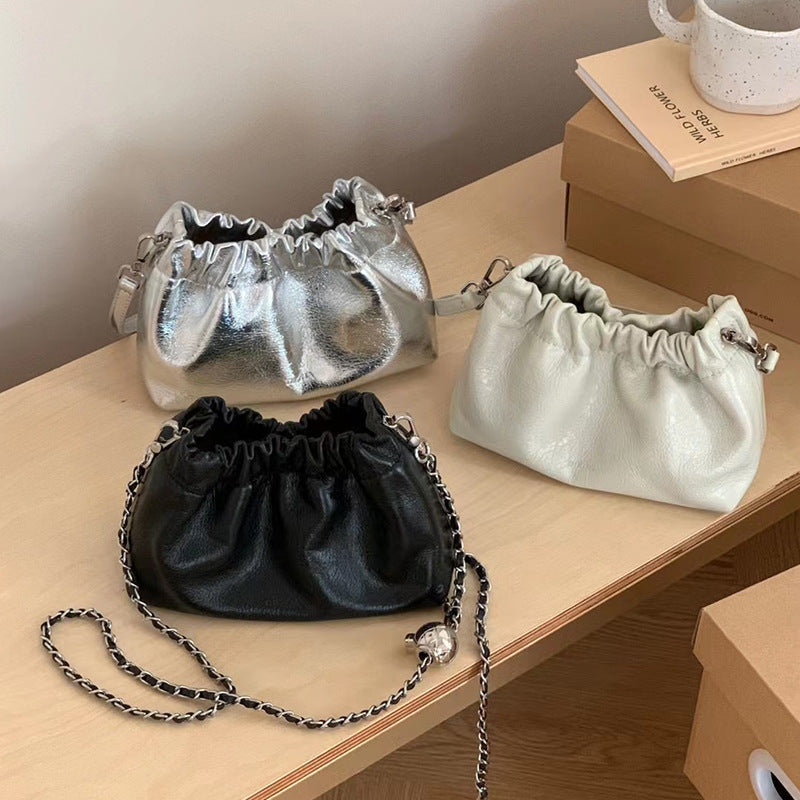 Women's Leather Folds Cloud Style Chain Simple Bags