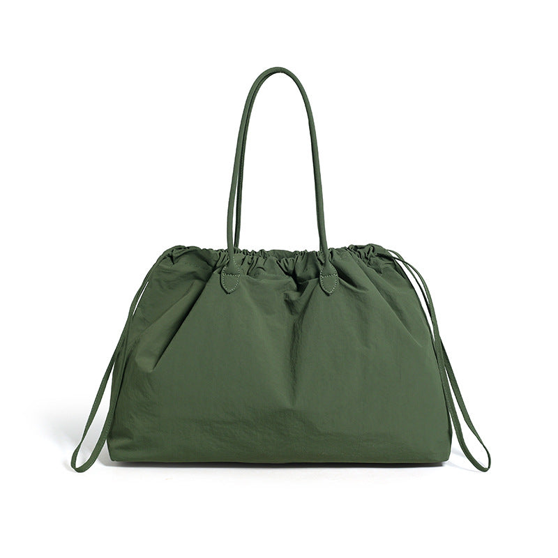 Large Capacity Nylon Lightweight Drawstring Pull String Commute Women's Shoulder Bag