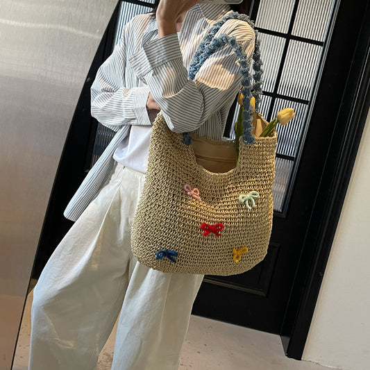 Hand-woven Cute Bow Beach Fashion Vacation Tote Bag
