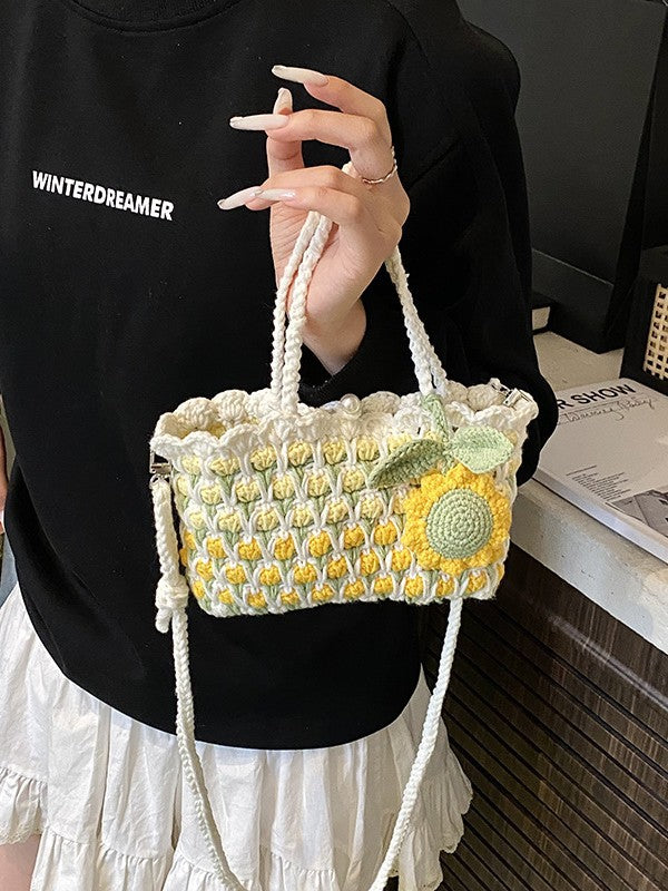 Tulip Wool Crocheted Woven Flower Sunflower Women's Messenger Bag