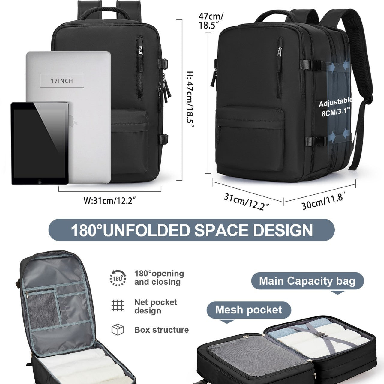 Men's Large Capacity Scalable Multifunctional Vacuum Compression Business Leisure Backpack