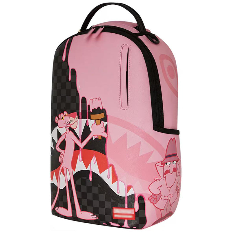 Men's Leather Trendy Cool Plaid Shark Business Fashion Computer Large Capacity Leisure Backpack