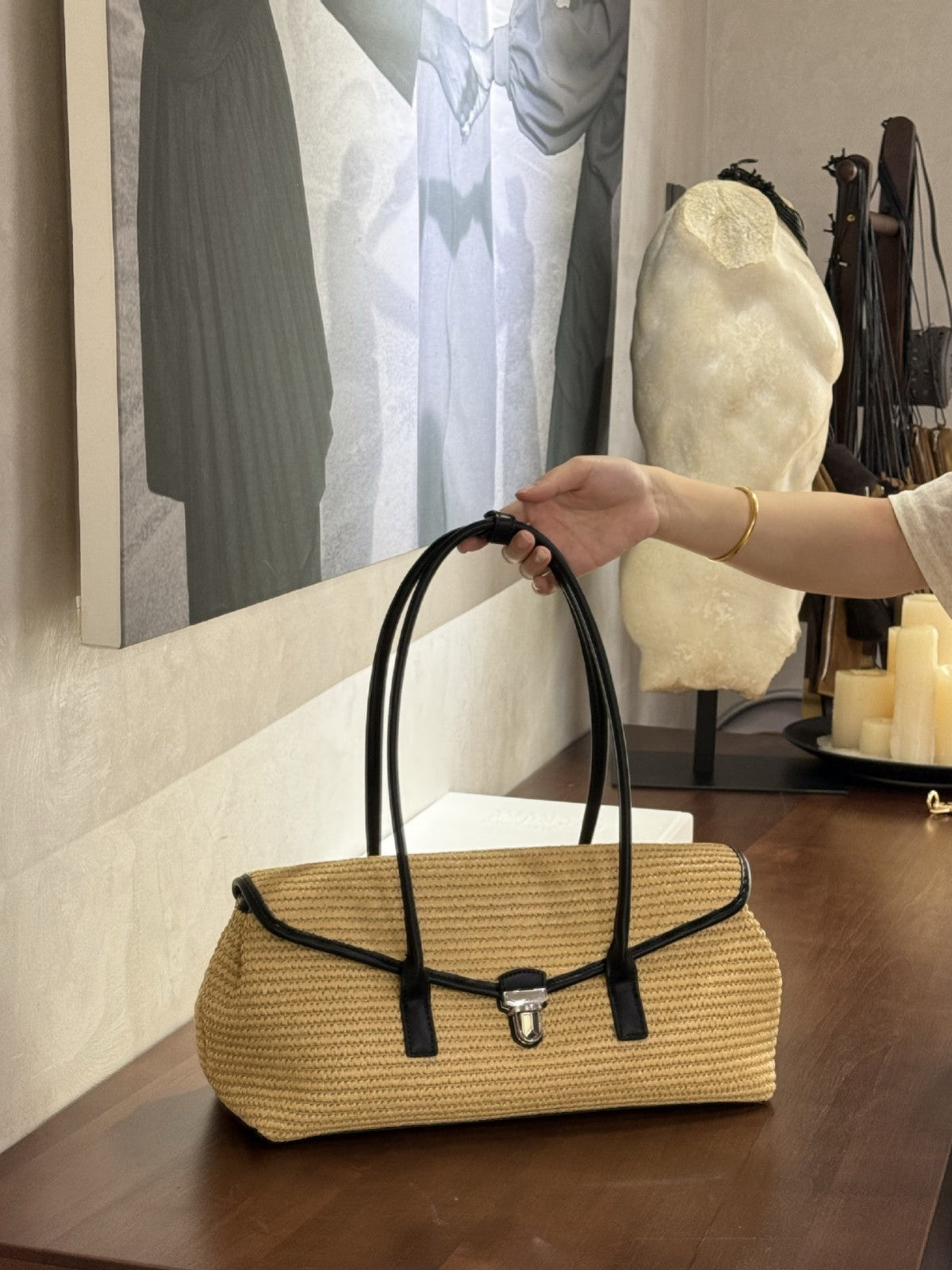 High-grade Raffia Baguette Big Simple Underarm Tote Bag