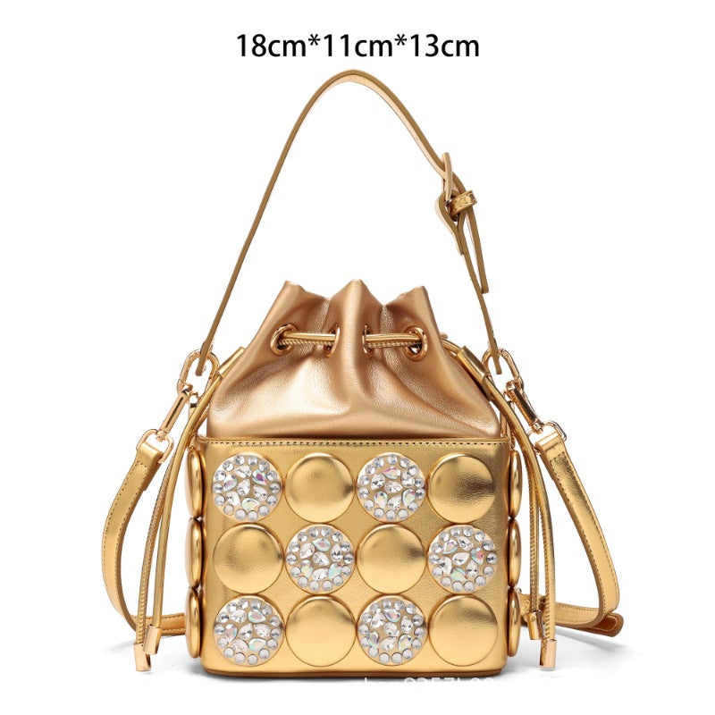 Women's Round Diamond Studded Hand Button Personalized Women's Shoulder Bag