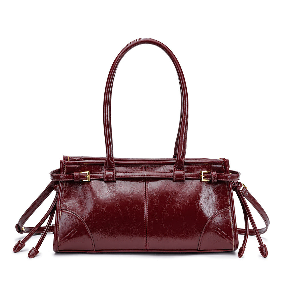 Women's Retro Large Capacity Boston Baguette Layer Oil Women's Handbag