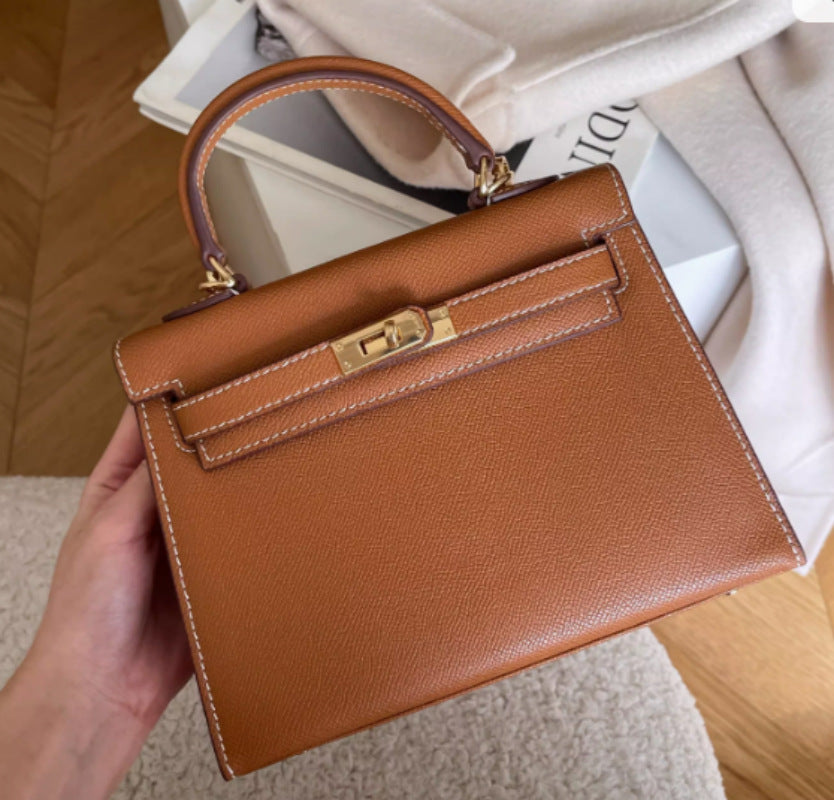 Palm Print Genuine Leather Kelly Second Generation Trendy High Women's Handbag