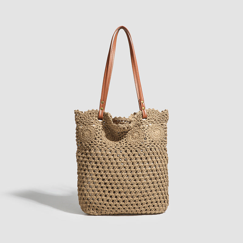 Women's Flower One Woven Lace Straw Vacation Tote Bag
