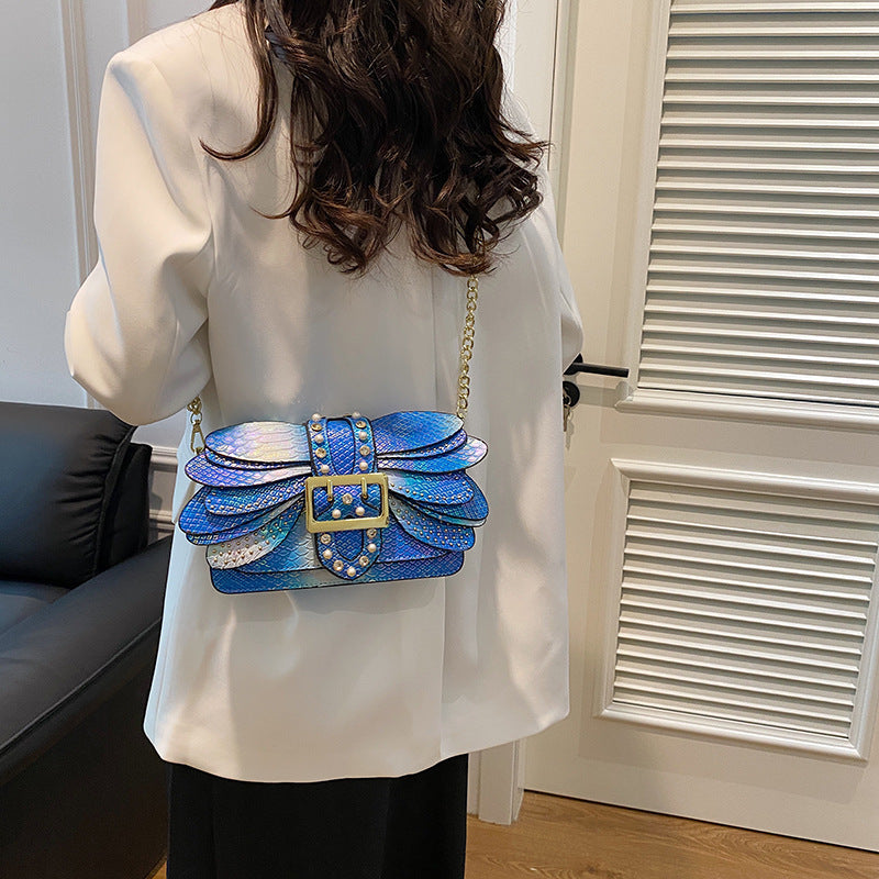 Simple Western Style Butterfly Wings Studded Shaped Chain Women's Shoulder Bag
