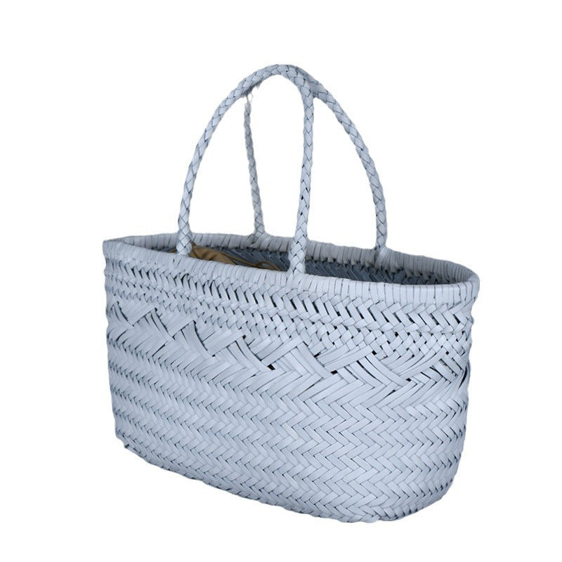 First Layer Cowhide Vegetable Basket Vintage Women's Handbag