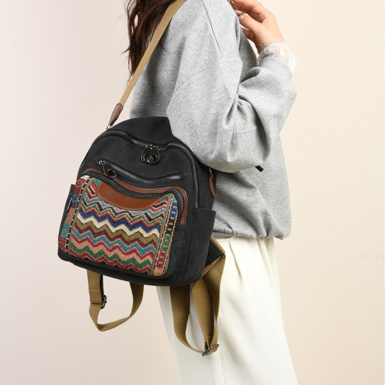 Women's Denim Fashion Retro Embroidered Large Capacity Backpacks