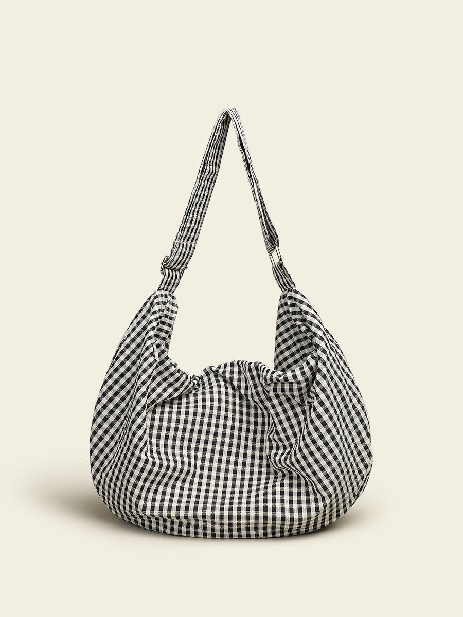 Women's Zip Canvas Niche Plaid Wide Strap Women's Messenger Bag