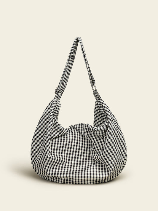 Women's Zip Canvas Niche Plaid Wide Strap Women's Messenger Bag