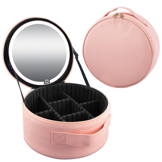 Round Simple Large Capacity With Mirror Makeup Bag