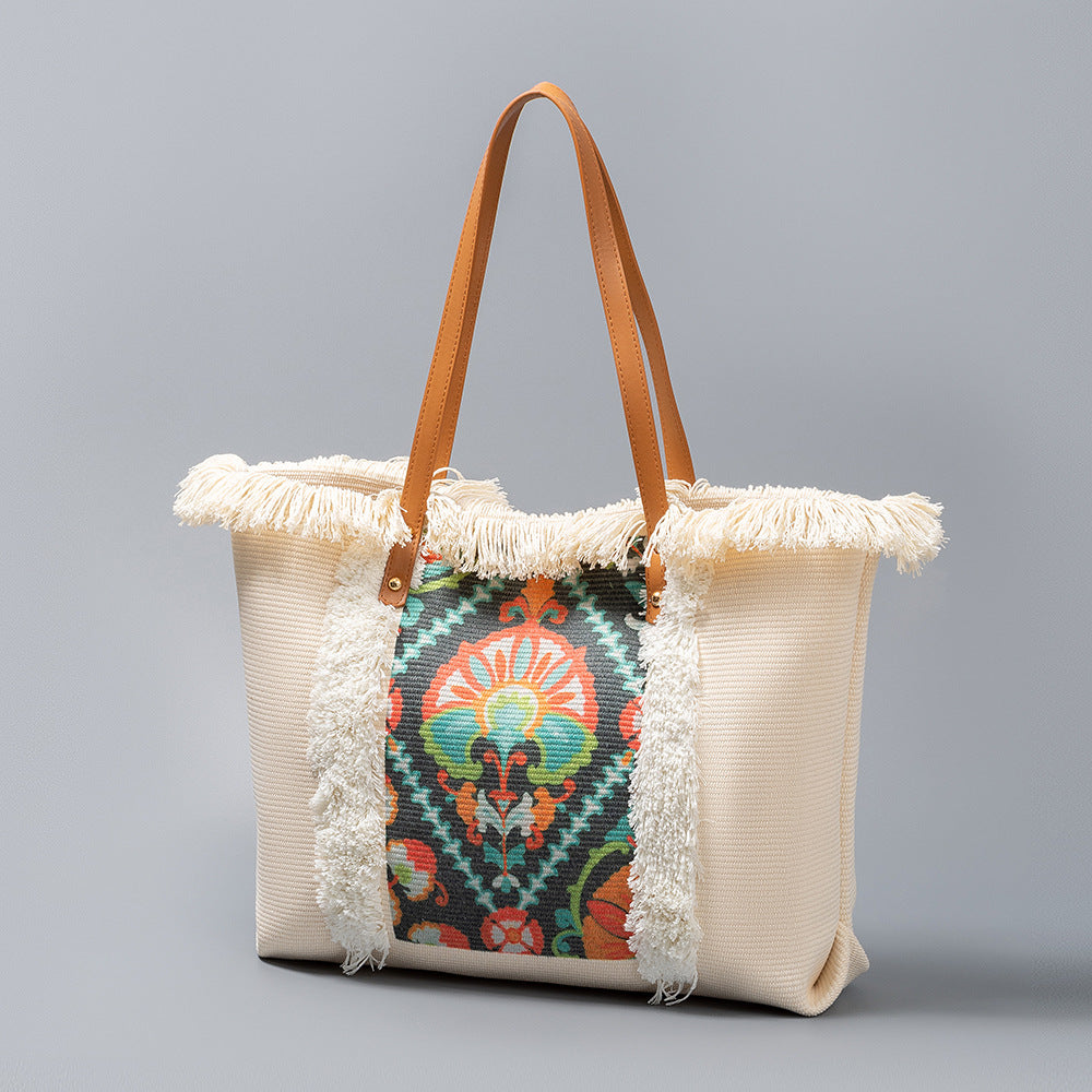 Canvas Large Capacity Female Tassel Seaside Holiday Women's Shoulder Bag