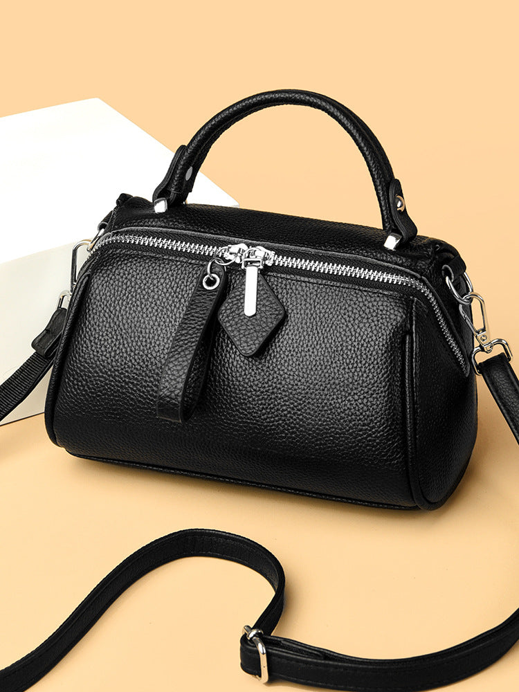 Women's Capacity Boston Pillow Leather First Layer Handbags