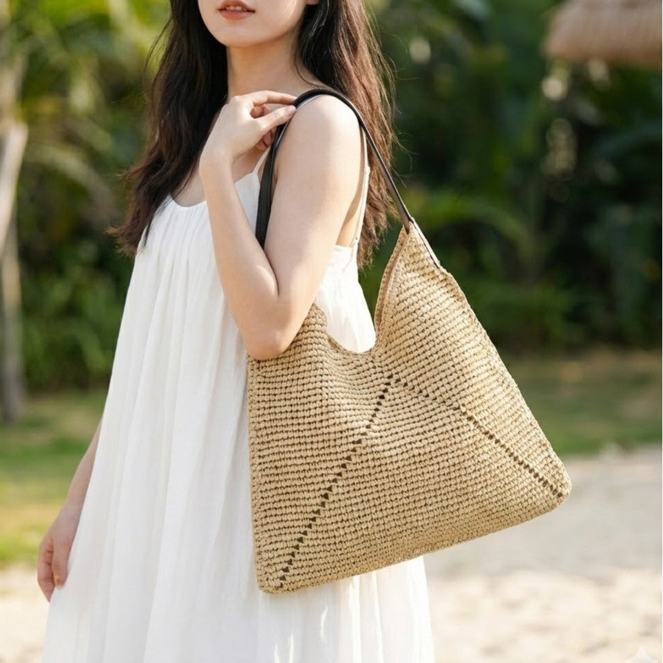 Women's Underarm Straw Hand-woven Versatile Large Capacity Vacation Style Tote Bag