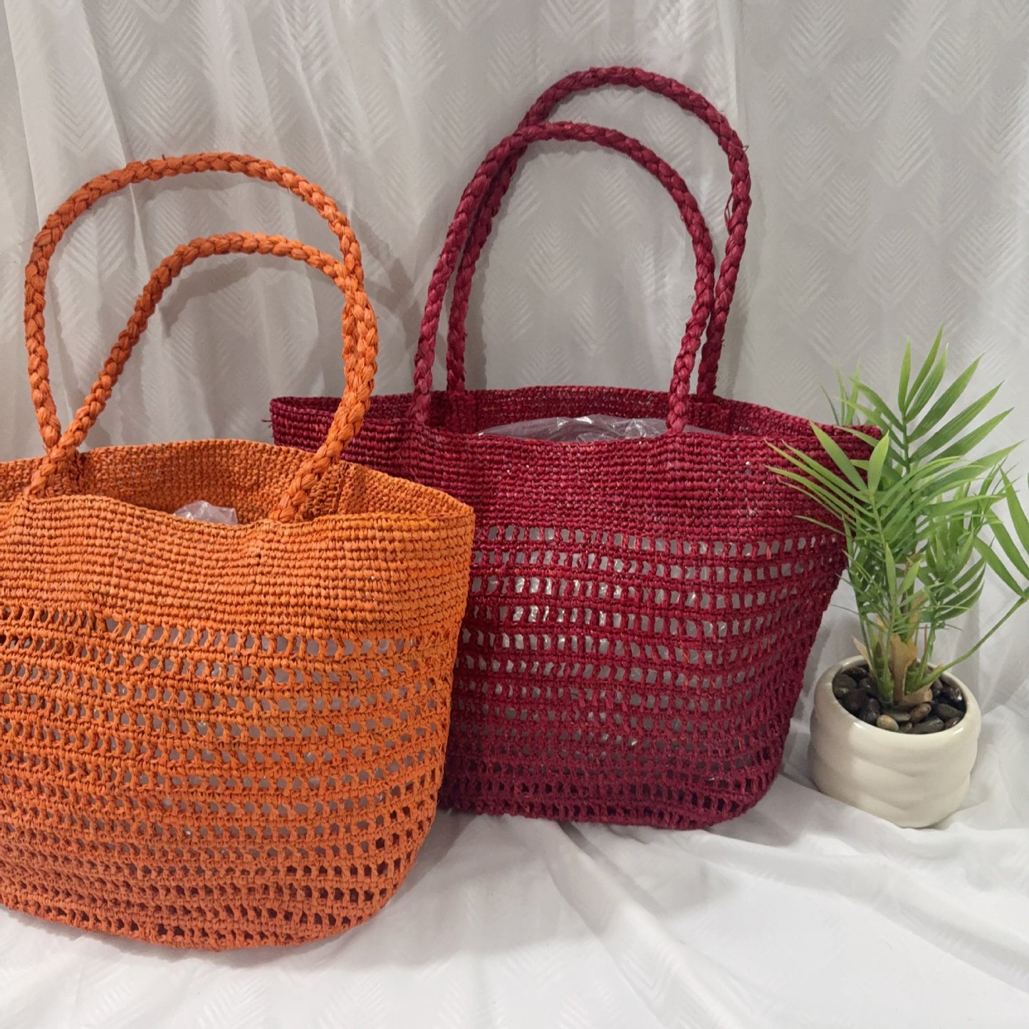 Women's Raffia Handmade Hook Weaving Hollow Portable Straw Shoulder Bags