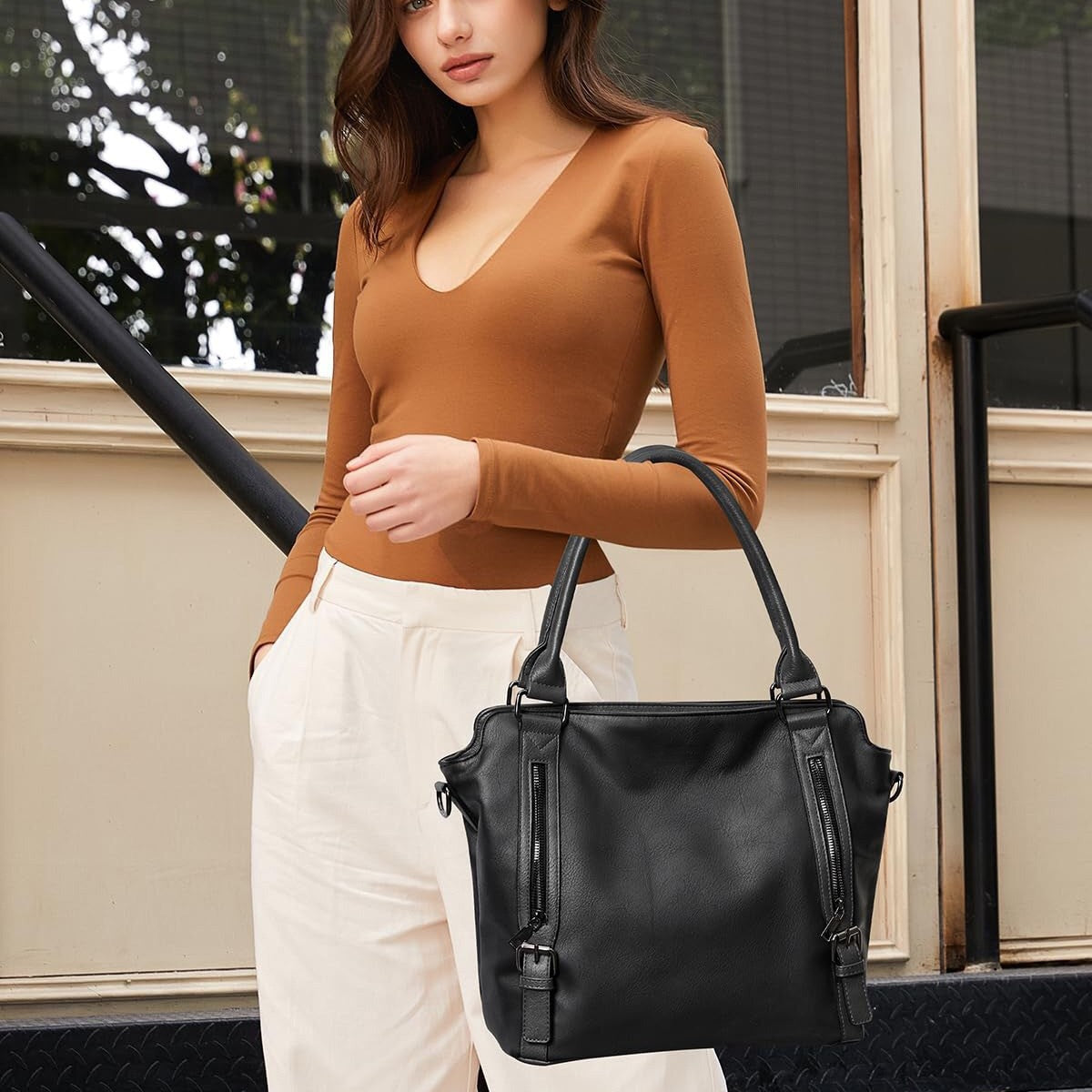 Double Zipper Portable Soft Leather Capacity Bags
