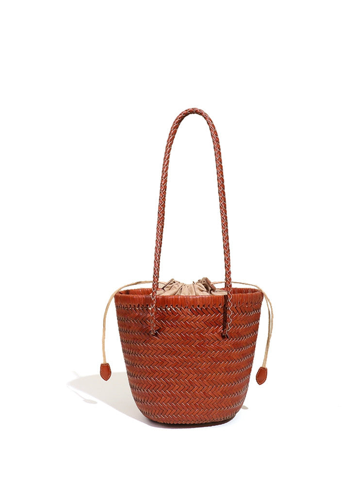 Women's Leather Woven Underarm Beach Vegetable Basket Bags