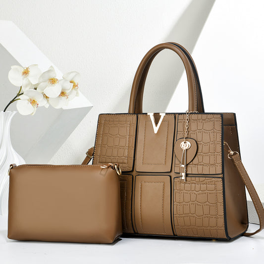 Fashion Large Capacity Stone Pattern Stitching Mother Bucket Bag