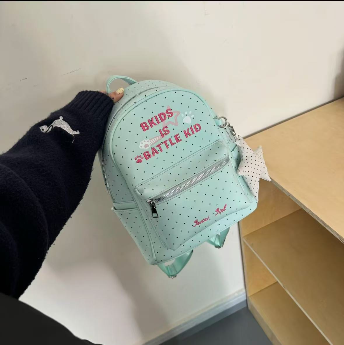 Girly Style Mint Green Wave Point Female Women's Backpack