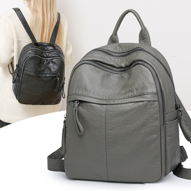 Women's Fashion Soft Leather Versatile Large Capacity Korean Women's Backpack