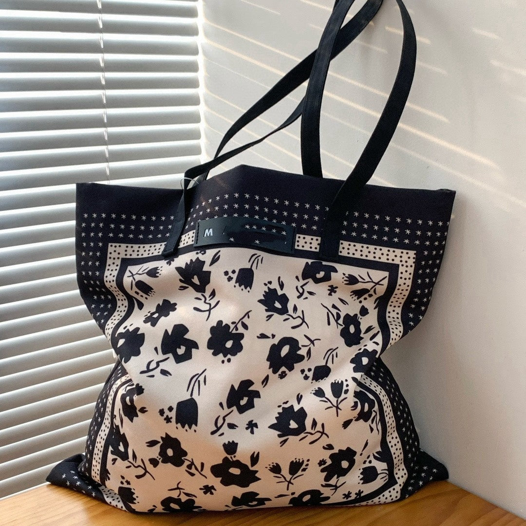 Women's Two-color Flower Model Canvas Leisure Shopping Women's Handbag