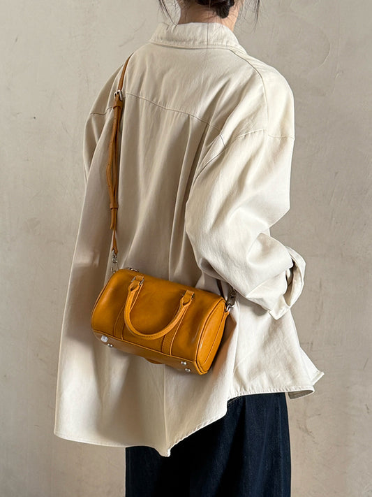 Women's Niche Bowling Vegetable Tanning Leather Retro High-grade Portable Women's Shoulder Bag
