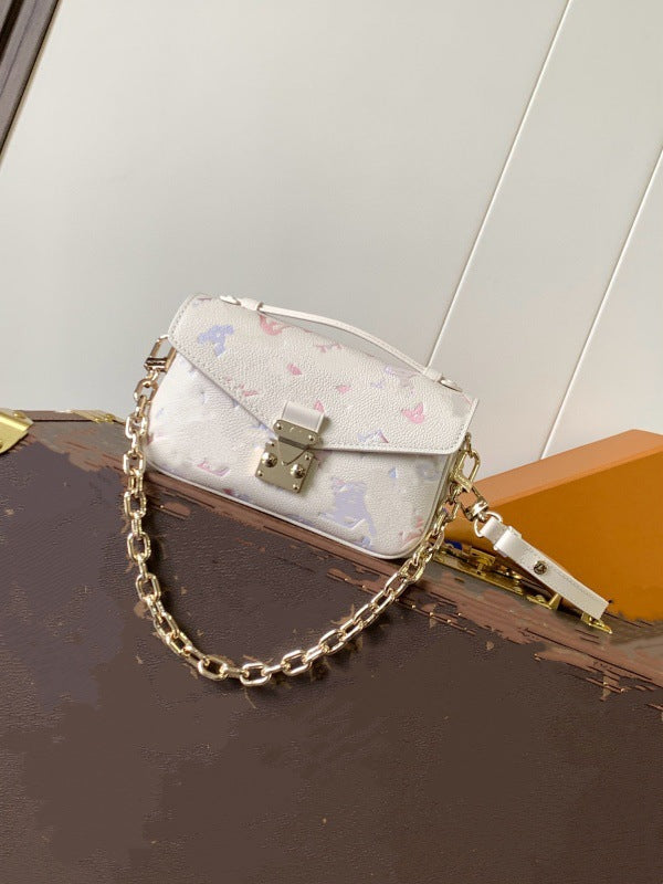 White Gradient Color Cowhide Dyed Elegant Women's Shoulder Bag