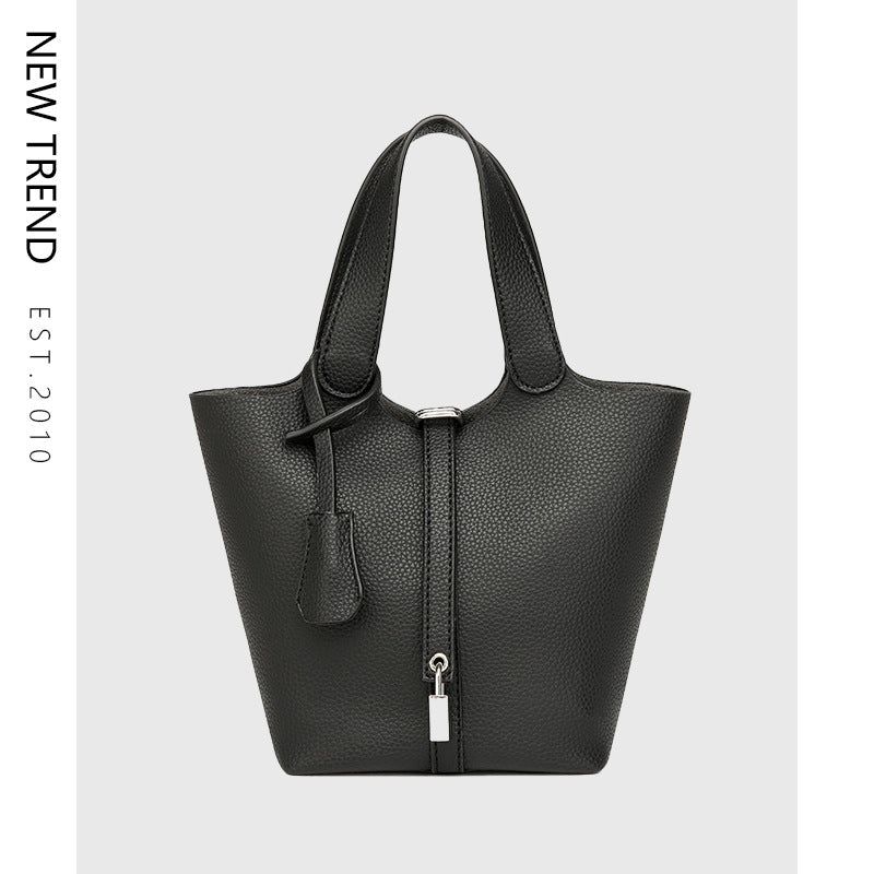 Simple High-grade Lychee Pattern Female Commute Bucket Bags