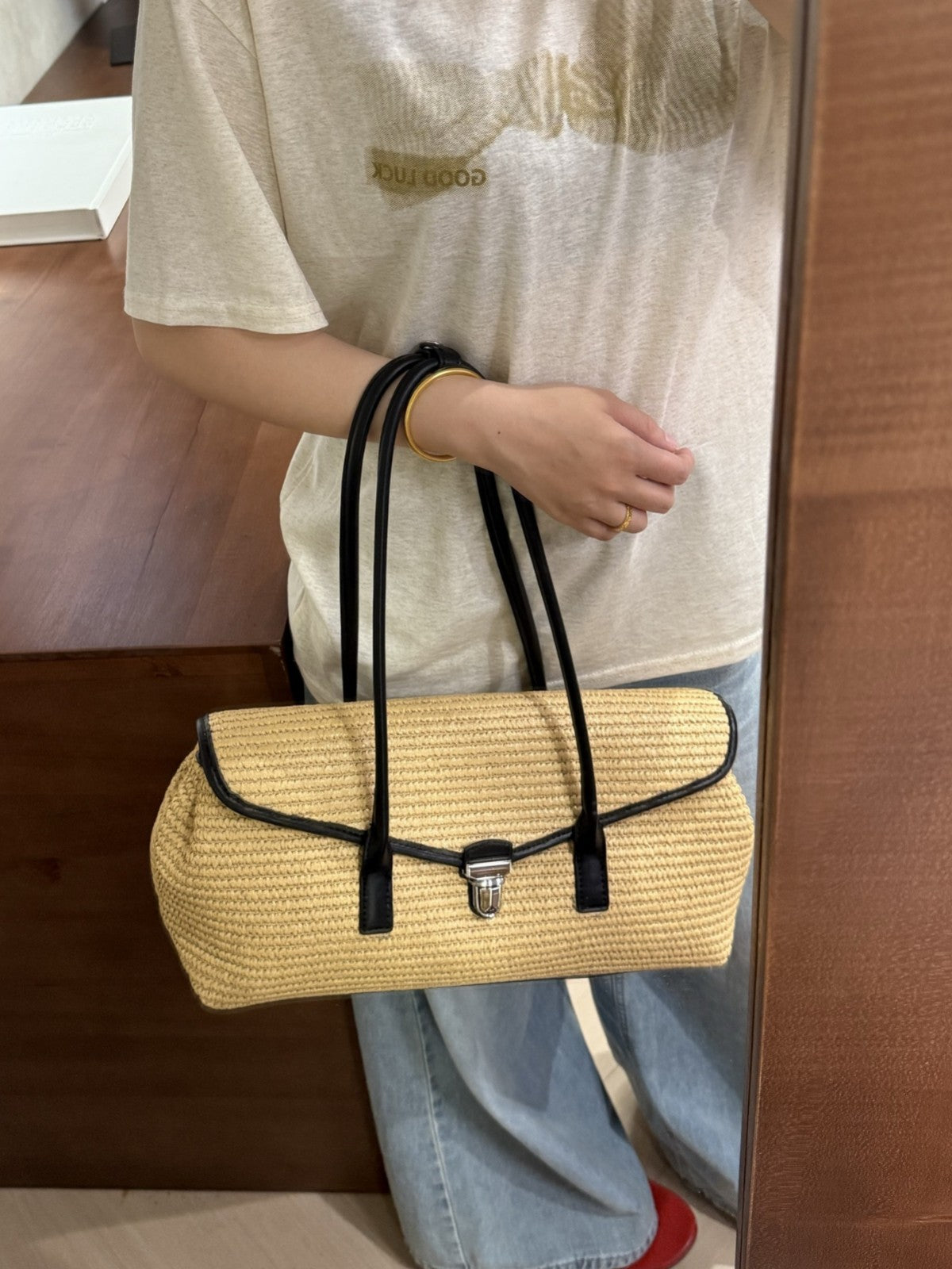 High-grade Raffia Baguette Big Simple Underarm Tote Bag