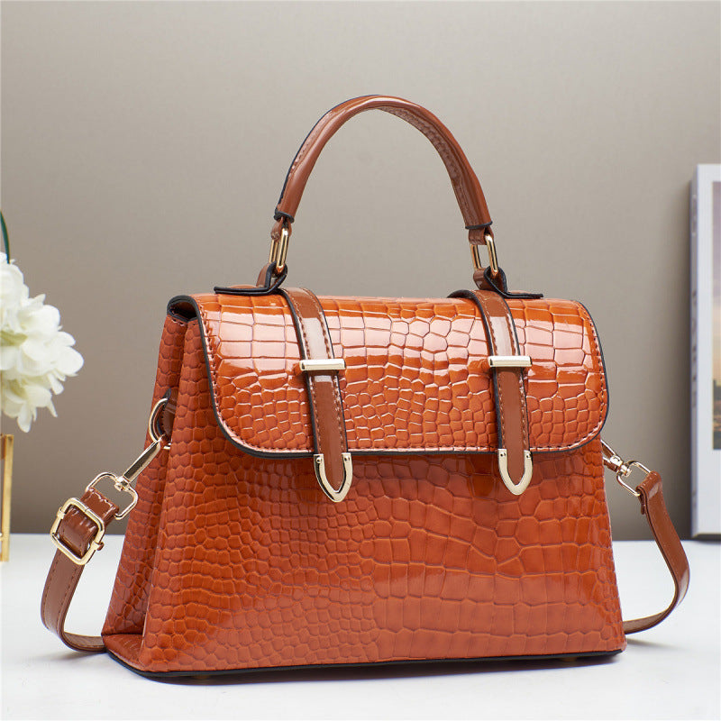 Popular Women's Crocodile Pattern Bright Leather Women's Handbag