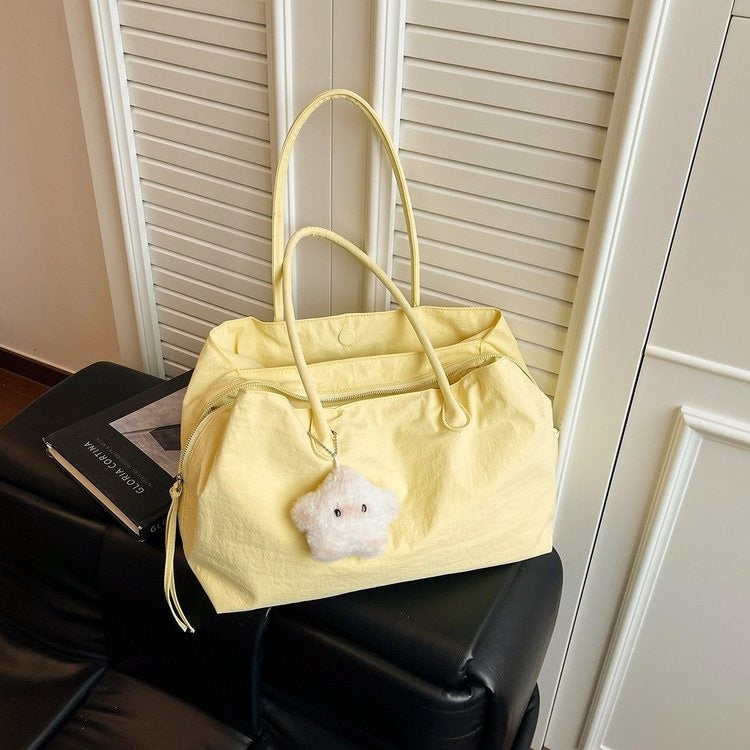 Women's Niche Contrast Color Light Nylon Large Capacity Tote Bag