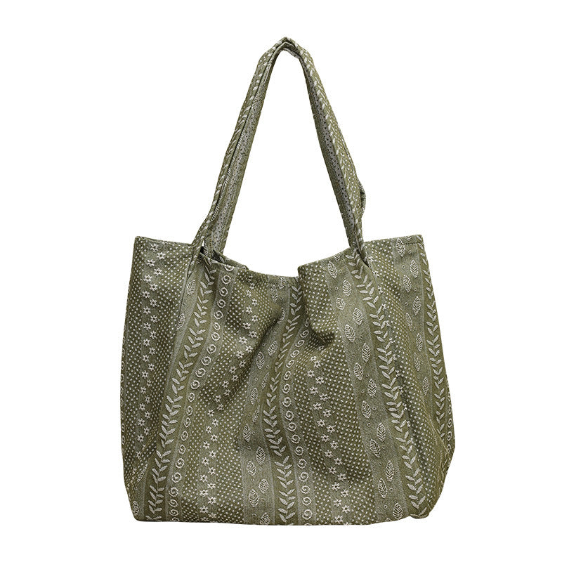 Women's Leisure Artistic Fashion Pattern Contrast Color Embroidered Canvas Women's Shoulder Bag
