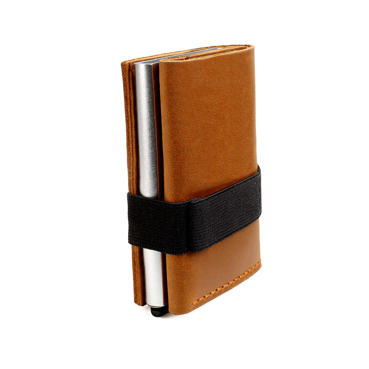 Horse Leather Swiping Aluminum Box Elastic Band Manual Pop-up Cover Handbags