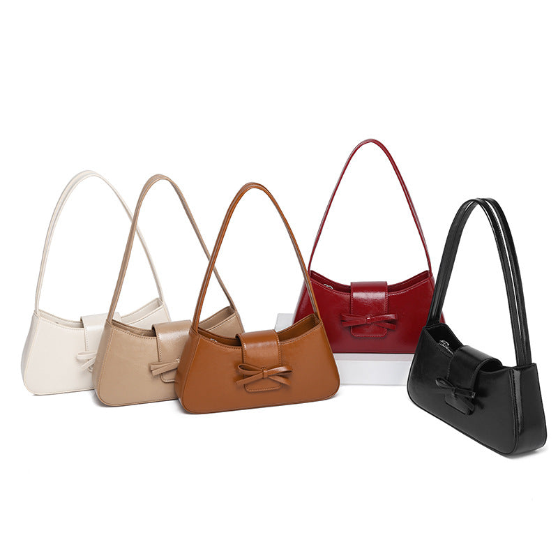 Women's Baguette Versatile Fashion Leather Niche Bow Bags